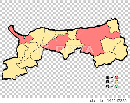 Tottori Prefecture Map: City/Town Color (Brushstroke Style) - Japanese Style Tottori Prefecture Map: City/Town Color (Brushstroke Style) - Japanese Style 143247283