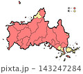 山口県地図 市町村カラー (筆タッチ) 和風 山口県地図 市町村カラー (筆タッチ) 和風 143247284