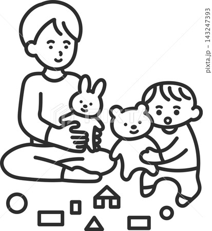 赤ちゃんとお父さんが遊んでいるイラスト 線画のみ 赤ちゃんとお父さんが遊んでいるイラスト 線画のみ 143247393