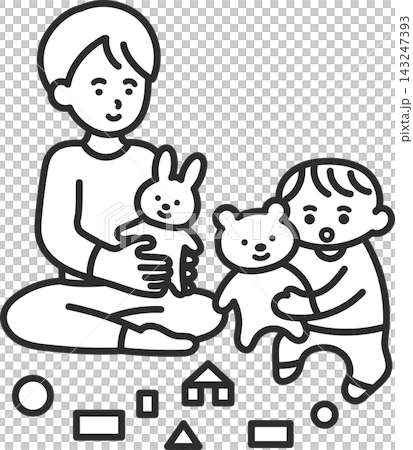 赤ちゃんとお父さんが遊んでいるイラスト 線画のみ 赤ちゃんとお父さんが遊んでいるイラスト 線画のみ 143247393