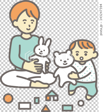 An illustration of a baby and its father playing. An illustration of a baby and its father playing. 143247394