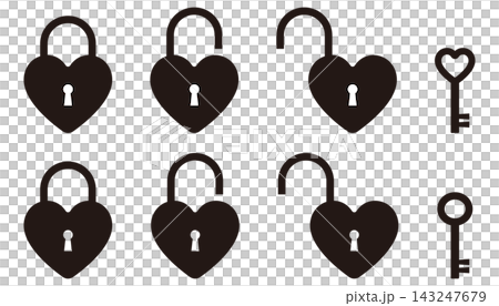 Heart-shaped key icon set (black) Heart-shaped key icon set (black) 143247679