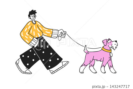 Dog Walking With Owner Cartoon Dog Walking With Owner Cartoon 143247717