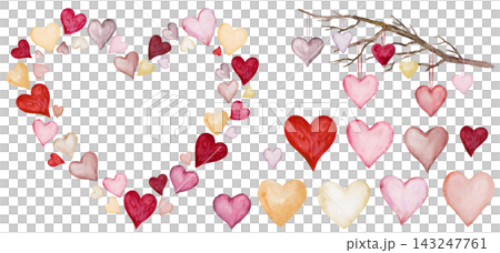 Frame and elements clipart with watercolor pastel hearts. Isolated illustration for Valentines cards Frame and elements clipart with watercolor pastel hearts. Isolated illustration for Valentines cards 143247761