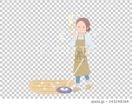 A smiling woman mopping the floor. A smiling woman mopping the floor. 143249164