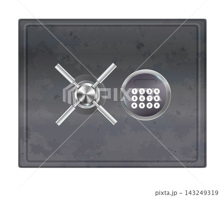Combination Lock Padlock 3D Set Security Padlocks with Number Code Dials and Safe Strongbox Vault Locker , Isolated on Transparent Background. Vector 143249319