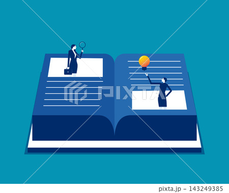 Business people are exploring with large books open. Business flat design style vector illustration. 143249385