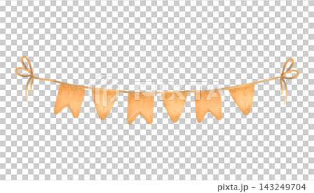 Brown garland with flags in watercolor style. Hand-drawn isolated clipart festive ribbon. Vintage carnival garland for Christmas, New Year or baby shower invitations. Children's party. Brown garland with flags in watercolor style. Hand-drawn isolated clipart festive ribbon. Vintage carnival garland for Christmas, New Year or baby shower invitations. Children's party. 143249704
