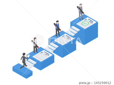 社内申請と承認の流れを描いたアイソメトリックイラスト 社内申請と承認の流れを描いたアイソメトリックイラスト 143250012