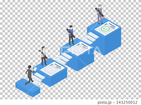 社内申請と承認の流れを描いたアイソメトリックイラスト 社内申請と承認の流れを描いたアイソメトリックイラスト 143250012