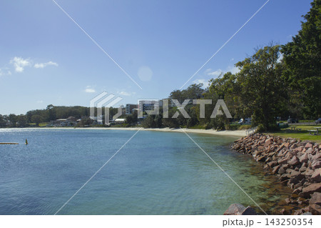 This is a seascape of Nelson Bay, Australia. 143250354