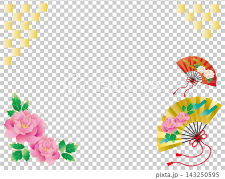 A gorgeous peony and golden fan New Year's Japanese style frame material A gorgeous peony and golden fan New Year's Japanese style frame material 143250595