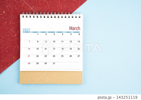 March 2027 month desk calendar on colorful. 143251119