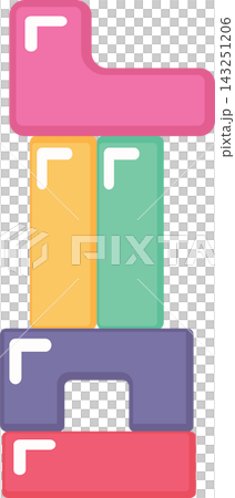 Colorful pastel tower brick toy stack for fun play children game, geometric structure building 143251206