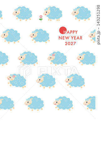 羊のパターンの年賀状 未年 2027 縦 かわいい イラスト 羊のパターンの年賀状 未年 2027 縦 かわいい イラスト 143251298