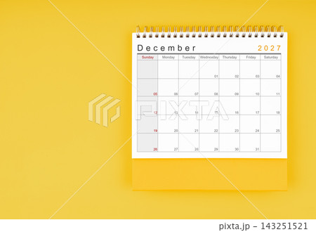 December desk calendar for 2027 year. Blank calendar for your appointment or reminder. December desk calendar for 2027 year. Blank calendar for your appointment or reminder. 143251521