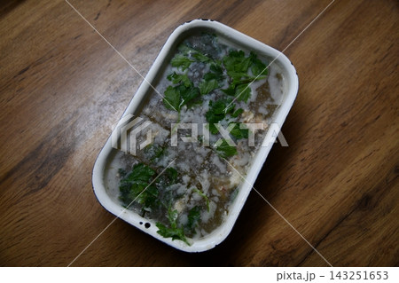 Selection of traditional greek food - salad, meze, pie, fish, tzatziki, dolma on wood background, 143251653