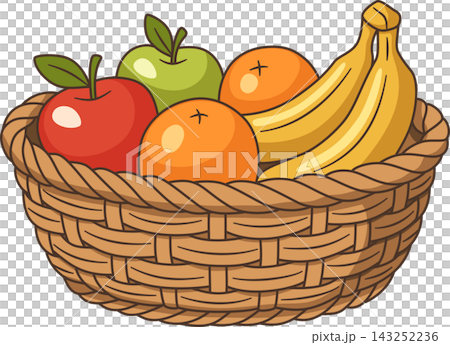 Illustration of Fresh Fruit in a Woven Basket, Isolated Healthy Food Concept with Apple, Orange, and Banana for Market, Grocery, and Nutrition Design Illustration of Fresh Fruit in a Woven Basket, Isolated Healthy Food Concept with Apple, Orange, and Banana for Market, Grocery, and Nutrition Design 143252236