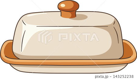 Illustration of a Ceramic Butter Dish with Lid, Isolated Retro Earthenware Covered Butter Keeper for Kitchenware, Bakery, and Dining Design Concepts Illustration of a Ceramic Butter Dish with Lid, Isolated Retro Earthenware Covered Butter Keeper for Kitchenware, Bakery, and Dining Design Concepts 143252238