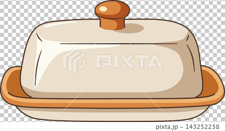 Illustration of a Ceramic Butter Dish with Lid, Isolated Retro Earthenware Covered Butter Keeper for Kitchenware, Bakery, and Dining Design Concepts Illustration of a Ceramic Butter Dish with Lid, Isolated Retro Earthenware Covered Butter Keeper for Kitchenware, Bakery, and Dining Design Concepts 143252238