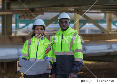 Engineer survey team checking construction project inspection work construction site  143252736