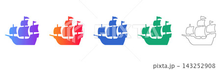 Vintage sailing ship icon set for maritime and travel Vintage sailing ship icon set for maritime and travel 143252908
