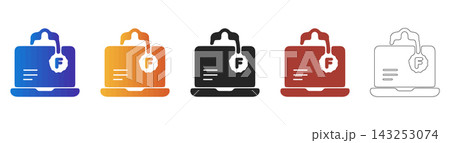 Laptop shopping bag icon for online retail sales Laptop shopping bag icon for online retail sales 143253074