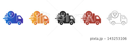 Delivery truck with beverage service symbol icon 143253106