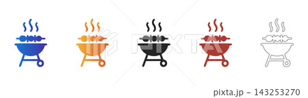 Barbecue grill icon set for cooking and outdoor food 143253270