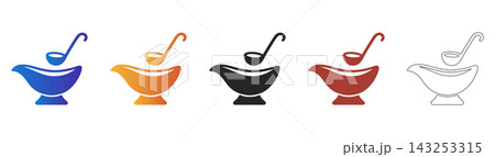 Gravy boat with ladle icon set 143253315