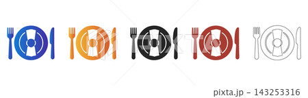 Place setting with plate and cutlery icon set 143253316