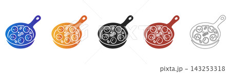 Frying pan with meatballs icon set Frying pan with meatballs icon set 143253318
