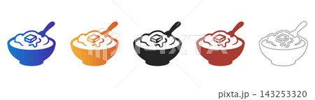 Bowl of mashed potatoes with butter icon set Bowl of mashed potatoes with butter icon set 143253320