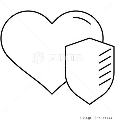 Line art style icon illustration of a heart with a protective shield isolated on transparent background. Minimalist thin line design element clip art for safe love UI. Line art style icon illustration of a heart with a protective shield isolated on transparent background. Minimalist thin line design element clip art for safe love UI. 143253553