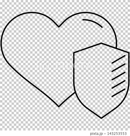 Line art style icon illustration of a heart with a protective shield isolated on transparent background. Minimalist thin line design element clip art for safe love UI. Line art style icon illustration of a heart with a protective shield isolated on transparent background. Minimalist thin line design element clip art for safe love UI. 143253553