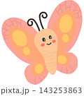 Cute cartoon butterfly smiling with large pastel pink and peach wings adorable eyes, rosy cheeks. 143253863
