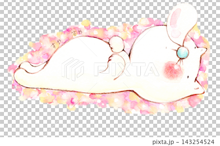 すやすや眠るかわいいねこの手描きイラスト 143254524