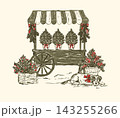 Christmas Market Cart Toile Sketch Greeting Card Vector 143255266