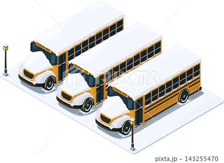 Snowbound school busses in winter 143255470
