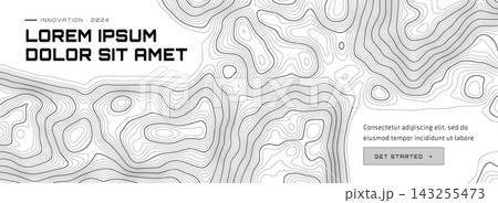 Pattern line map layer digital topographic sea with contour topography. Ocean mountain terrain abstract wave 3d world. Compass nautical for stock illustration. 143255473