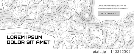 Line digital map layer pattern with sea topography. Oceanic contours topographic world terrain in 3d abstract. Design featuring waves and european landscapes nautical vector illustration. 143255505