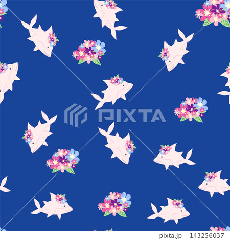 Children's print for newborns with sea animals. Animal in a wreath among the stars and crescent moon Children's print for newborns with sea animals. Animal in a wreath among the stars and crescent moon 143256037