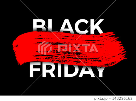 Black Friday promotional typography covered by a broad red grunge brush stroke 143256162