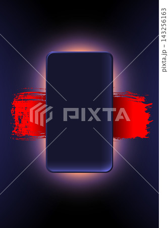 Dark vertical rounded frame over vivid red brush stroke with neon glow 143256163