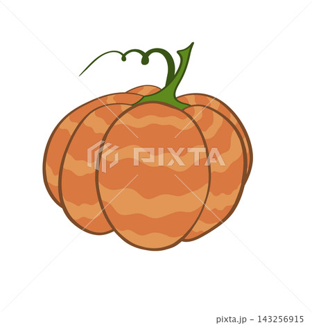 Isolated orange pumpkin cutout with green stem on transparent Isolated orange pumpkin cutout with green stem on transparent 143256915
