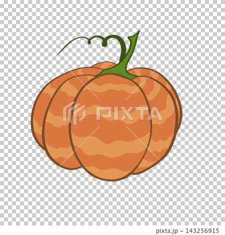 Isolated orange pumpkin cutout with green stem on transparent Isolated orange pumpkin cutout with green stem on transparent 143256915