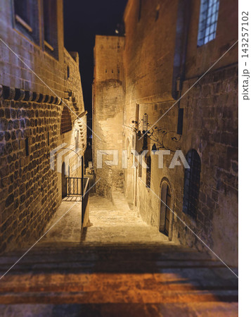 Ancient stone stairs and limestone buildings at night in Mardin Ancient stone stairs and limestone buildings at night in Mardin 143257102