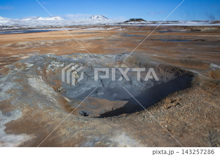 Hverir geothermal area with volcanic landscape in Iceland Hverir geothermal area with volcanic landscape in Iceland 143257286