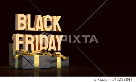 Black Friday Shopping Event with Golden Gift Boxes 3d render. Black Friday Shopping Event with Golden Gift Boxes 3d render. 143258847