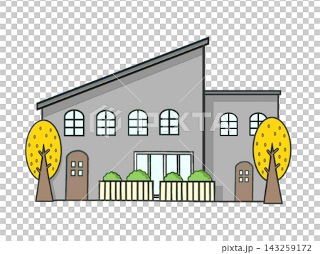 Illustration (icon) of a simple, newly built single-story house. 143259172